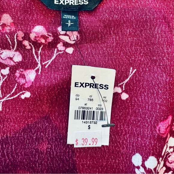 Express | Burgundy Floral Wrap Midi Dress Size Small NWT - Picture 12 of 14